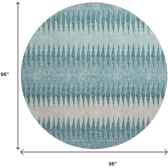 8' Teal And Beige Striped Washable Round Rug With UV Protection Photo 9