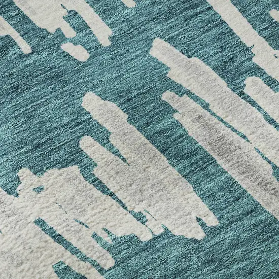 8' Teal And Beige Striped Washable Round Rug With UV Protection Photo 9