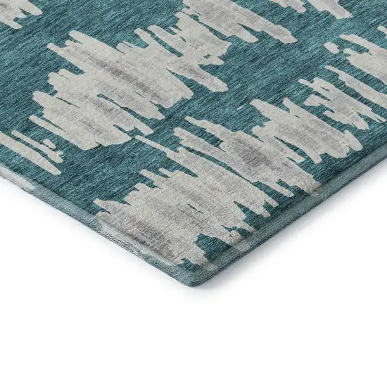 8' Teal And Beige Striped Washable Round Rug With UV Protection Photo 7