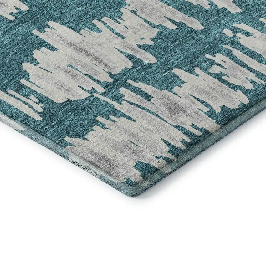 8' Teal And Beige Striped Washable Round Rug With UV Protection Photo 7