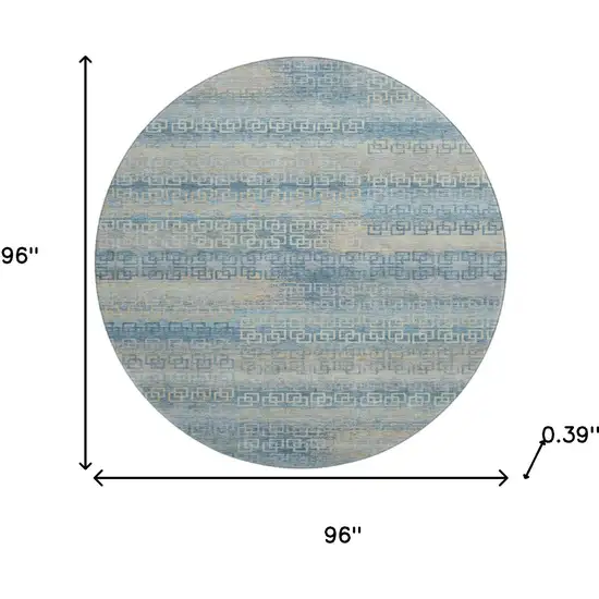 8' Teal And Beige Striped Washable Round Rug With UV Protection Photo 7