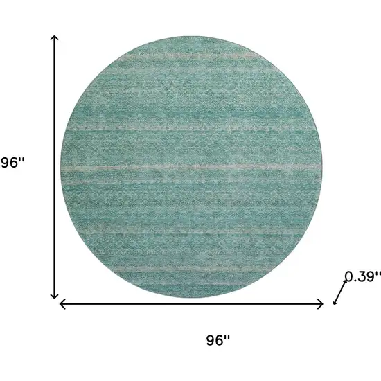 8' Teal And Beige Striped Washable Round Rug With UV Protection Photo 8