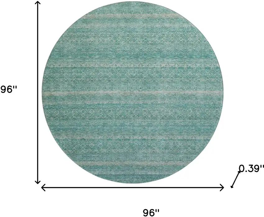 8' Teal And Beige Striped Washable Round Rug With UV Protection Photo 8