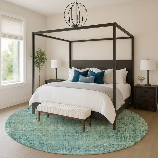 8' Teal And Blue Abstract Washable Round Rug With UV Protection Photo 5