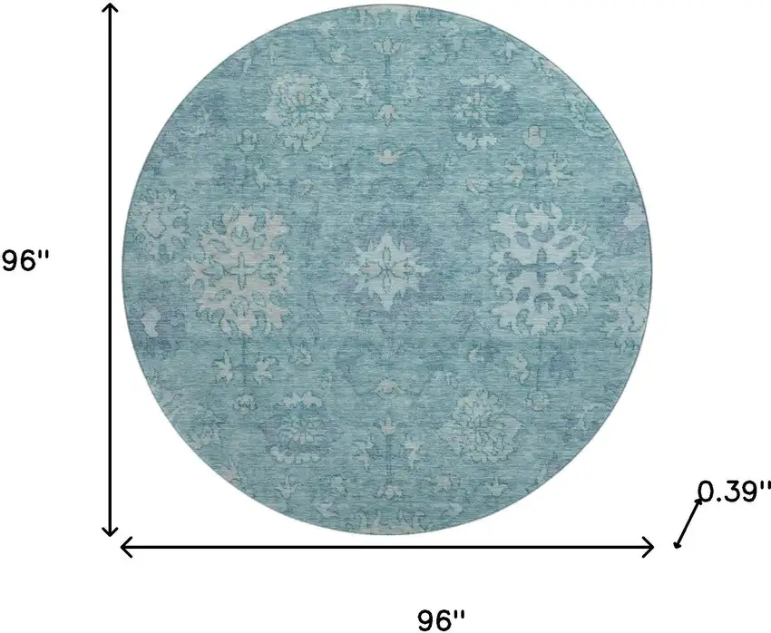 8' Teal And Blue Oriental Washable Round Rug With UV Protection Photo 7