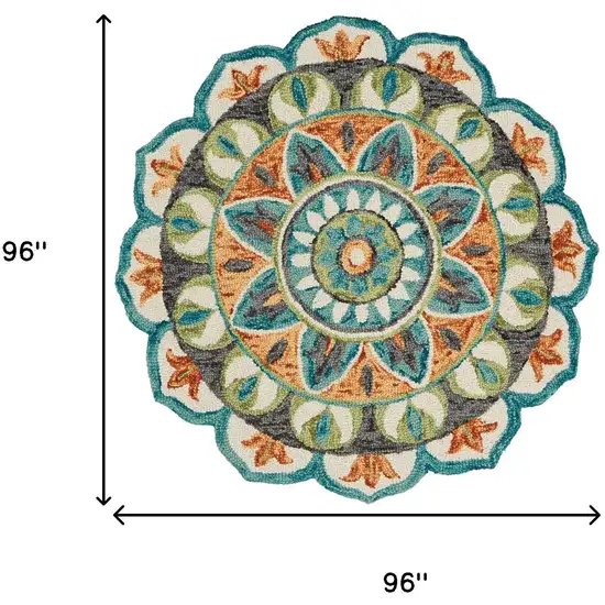 8' Teal And Blue Wool Medallion Hand Tufted Round Rug Photo 3