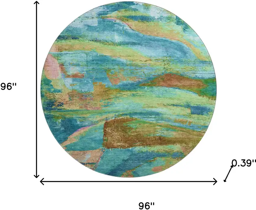 8' Teal And Blush Abstract Washable Round Rug With UV Protection Photo 8