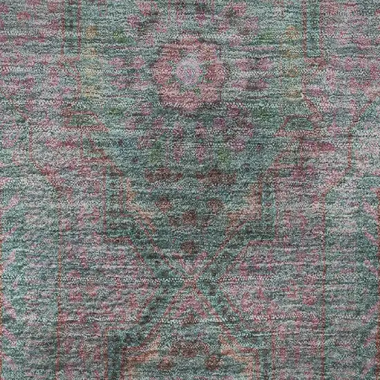 8' Teal And Blush Medallion Washable Round Rug With UV Protection Photo 9