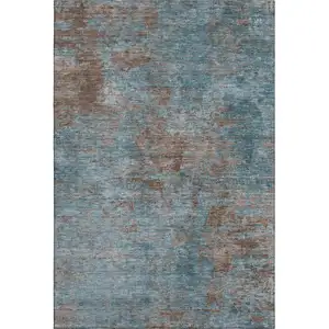 Photo of 8' Teal And Brown Abstract Washable Area Rug With UV Protection