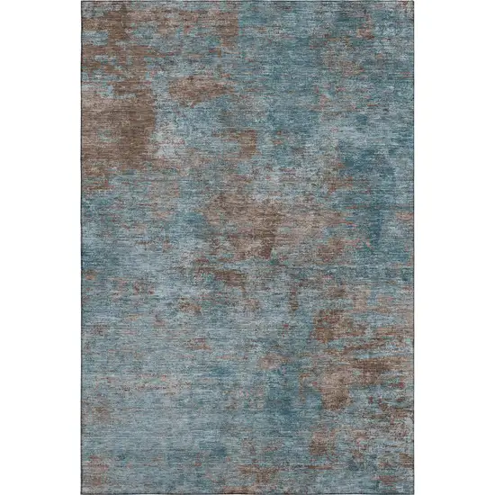 8' Teal And Brown Abstract Washable Area Rug With UV Protection Photo 1