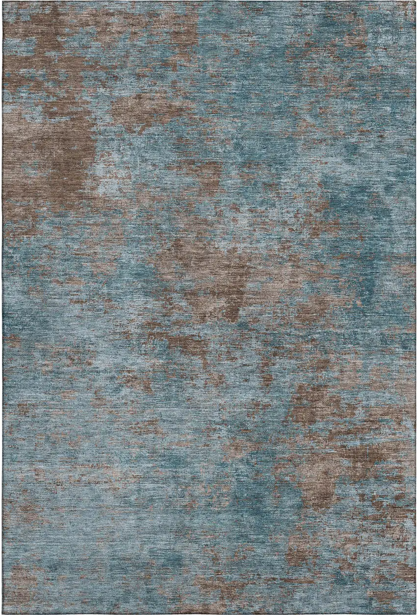 8' Teal And Brown Abstract Washable Area Rug With UV Protection Photo 1