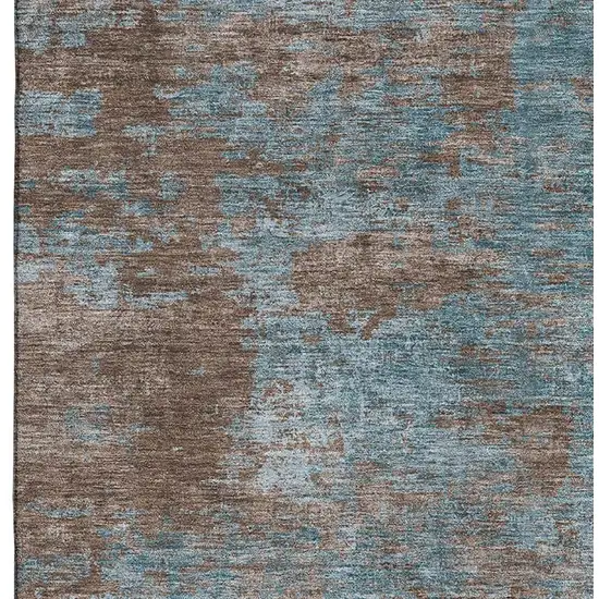 8' Teal And Brown Abstract Washable Area Rug With UV Protection Photo 3