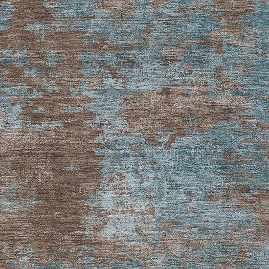 8' Teal And Brown Abstract Washable Area Rug With UV Protection Photo 2