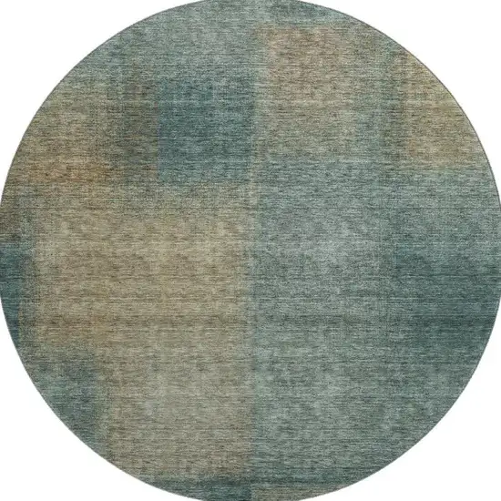 8' Teal And Brown Abstract Washable Round Rug With UV Protection Photo 4