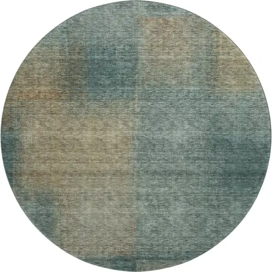 8' Teal And Brown Abstract Washable Round Rug With UV Protection Photo 1