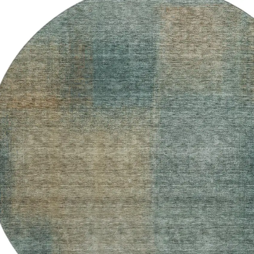 8' Teal And Brown Abstract Washable Round Rug With UV Protection Photo 3