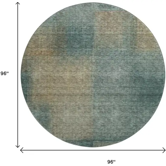 8' Teal And Brown Abstract Washable Round Rug With UV Protection Photo 3