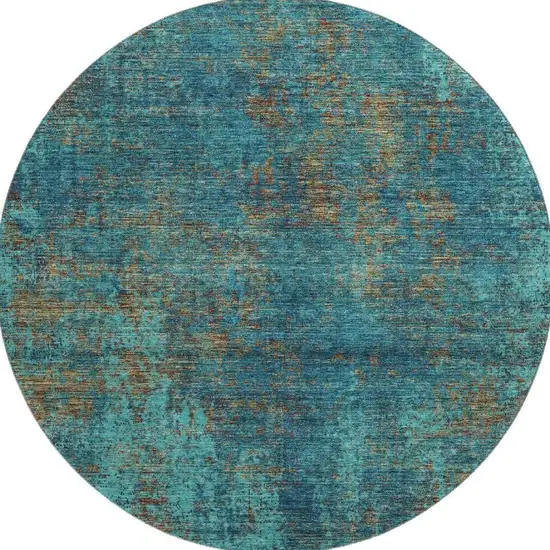 8' Teal And Brown Abstract Washable Round Rug With UV Protection Photo 2