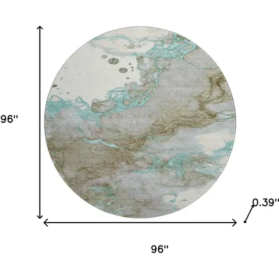 8' Teal And Brown Abstract Washable Round Rug With UV Protection Photo 8