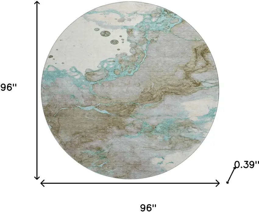 8' Teal And Brown Abstract Washable Round Rug With UV Protection Photo 8