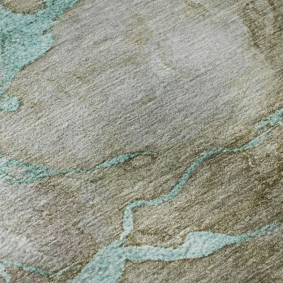 8' Teal And Brown Abstract Washable Round Rug With UV Protection Photo 7