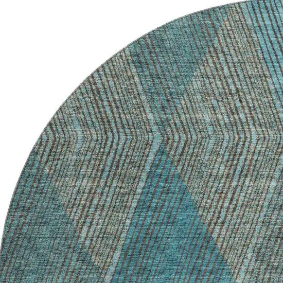 8' Teal And Brown Geometric Washable Round Rug With UV Protection Photo 3