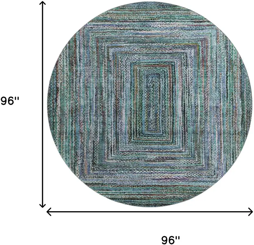 8' Teal And Brown Geometric Washable Round Rug With UV Protection Photo 9