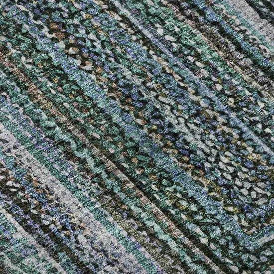 8' Teal And Brown Geometric Washable Round Rug With UV Protection Photo 8