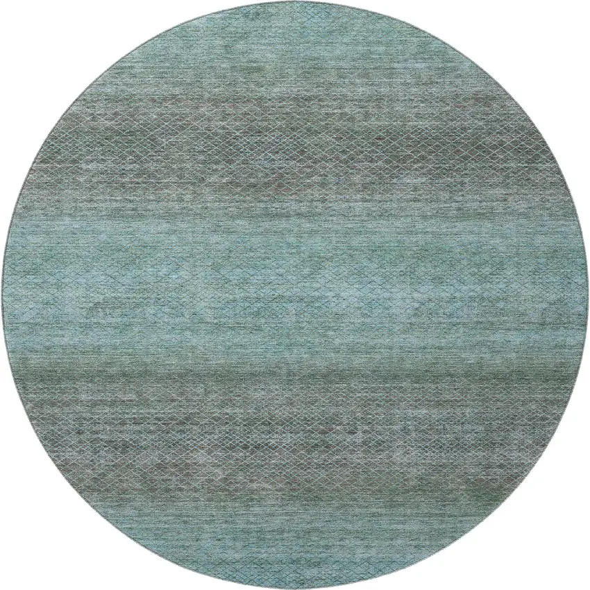 8' Teal And Brown Geometric Washable Round Rug With UV Protection Photo 4