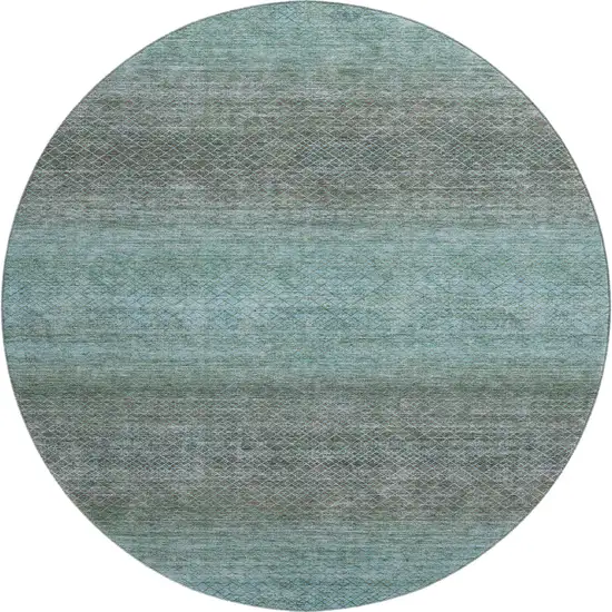 8' Teal And Brown Geometric Washable Round Rug With UV Protection Photo 1