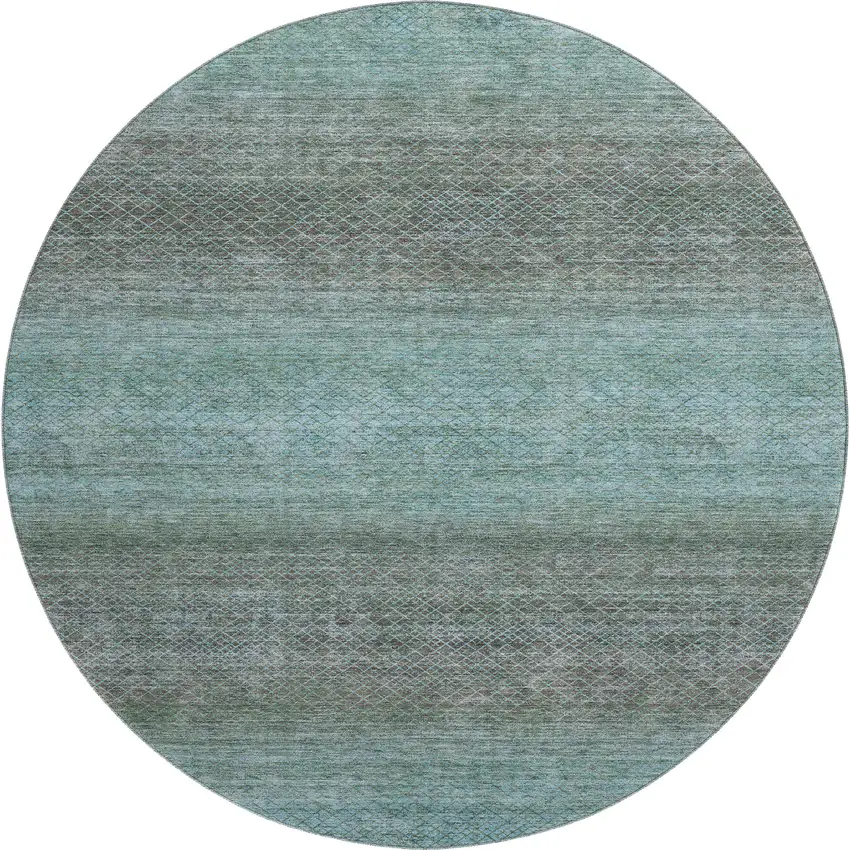 8' Teal And Brown Geometric Washable Round Rug With UV Protection Photo 1