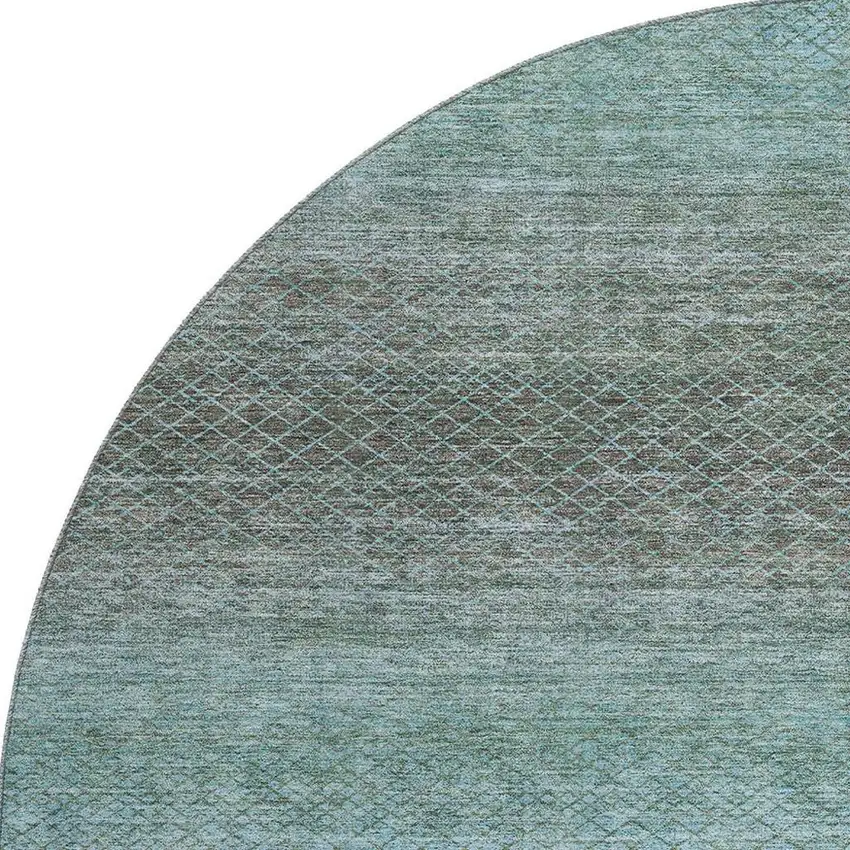 8' Teal And Brown Geometric Washable Round Rug With UV Protection Photo 3