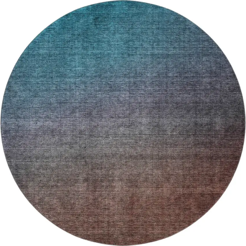 8' Teal And Brown Ombre Washable Round Rug With UV Protection Photo 3