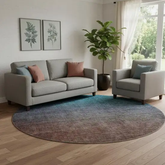 8' Teal And Brown Ombre Washable Round Rug With UV Protection Photo 1