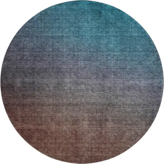 8' Teal And Brown Ombre Washable Round Rug With UV Protection Photo 1