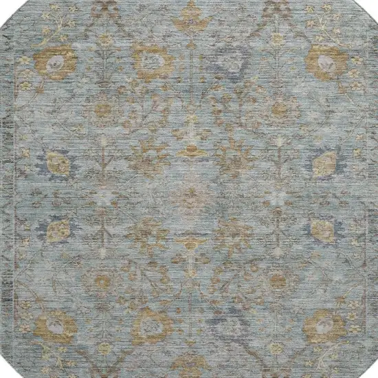 8' Teal And Brown Oriental Washable Round Rug With UV Protection Photo 2