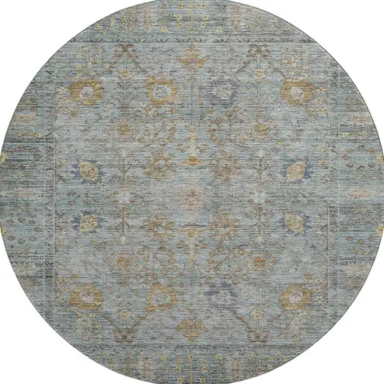 8' Teal And Brown Oriental Washable Round Rug With UV Protection Photo 3