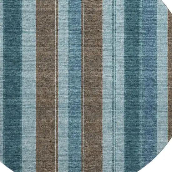 8' Teal And Brown Striped Washable Round Rug With UV Protection Photo 3