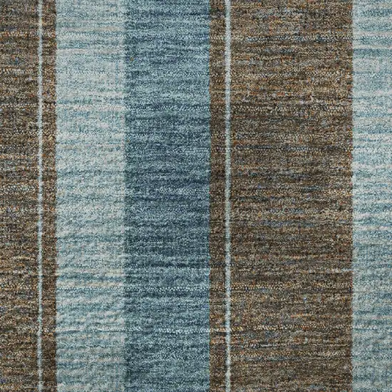 8' Teal And Brown Striped Washable Round Rug With UV Protection Photo 9