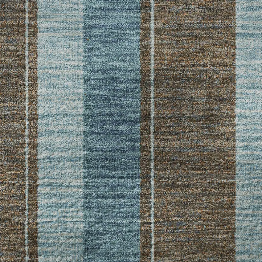 8' Teal And Brown Striped Washable Round Rug With UV Protection Photo 9