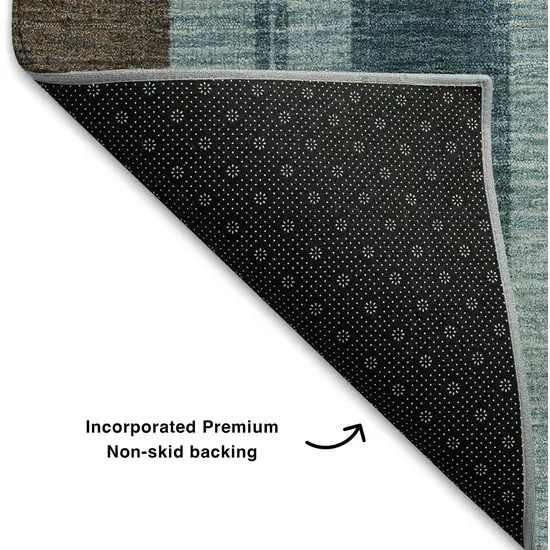 8' Teal And Brown Striped Washable Round Rug With UV Protection Photo 6