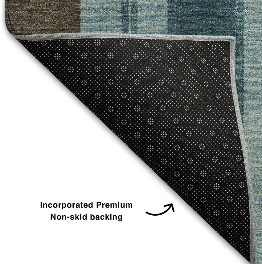 8' Teal And Brown Striped Washable Round Rug With UV Protection Photo 6