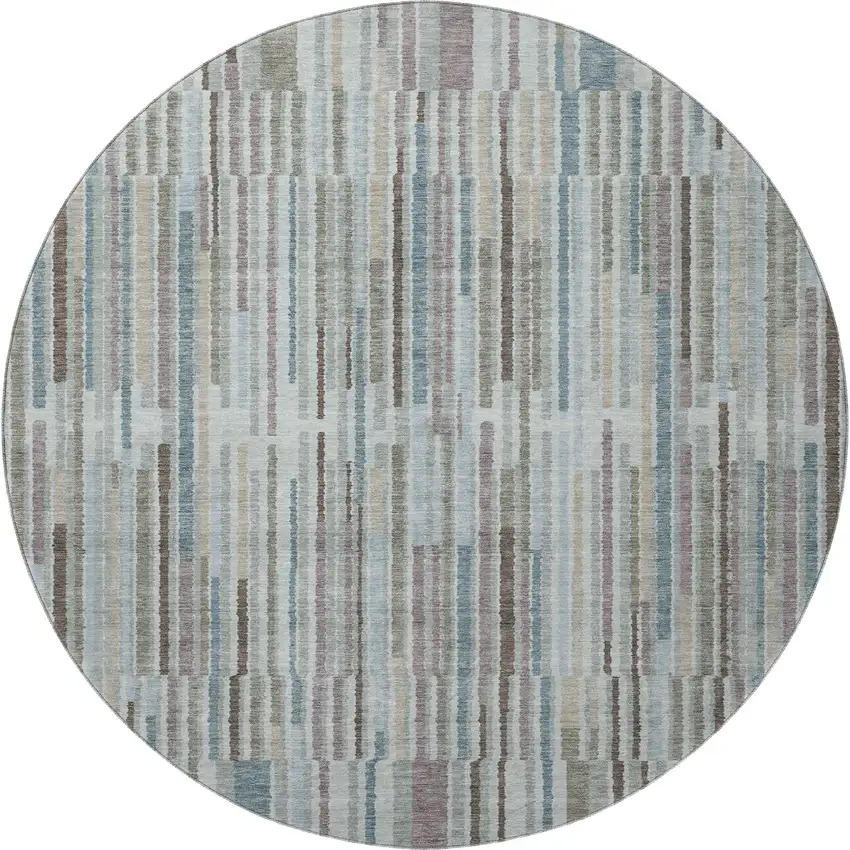 8' Teal And Brown Striped Washable Round Rug With UV Protection Photo 4