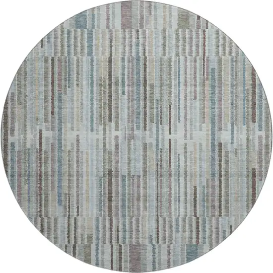 8' Teal And Brown Striped Washable Round Rug With UV Protection Photo 1