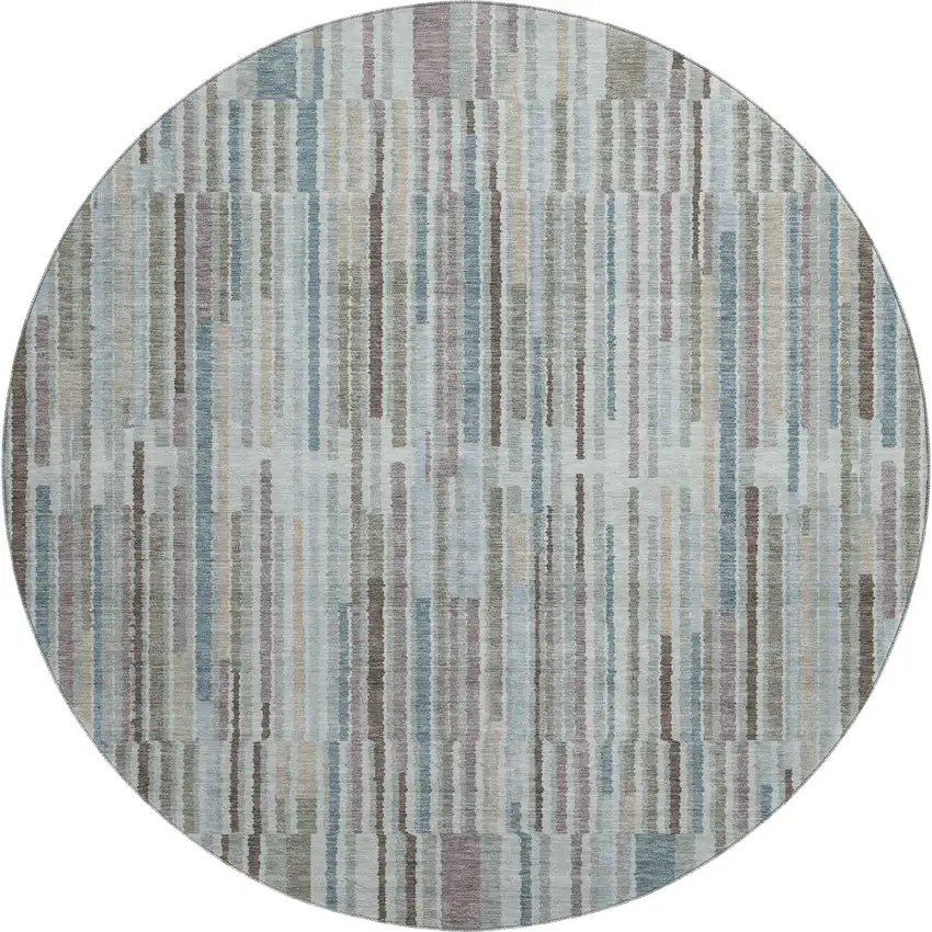 8' Teal And Brown Striped Washable Round Rug With UV Protection Photo 1