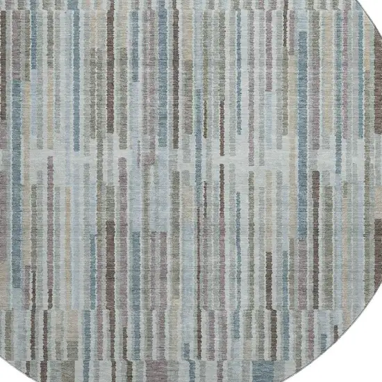 8' Teal And Brown Striped Washable Round Rug With UV Protection Photo 3