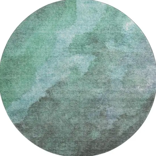 8' Teal And Charcoal Abstract Washable Round Rug With UV Protection Photo 3