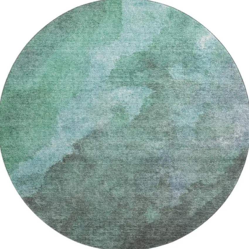 8' Teal And Charcoal Abstract Washable Round Rug With UV Protection Photo 3