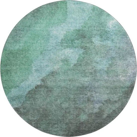 8' Teal And Charcoal Abstract Washable Round Rug With UV Protection Photo 1