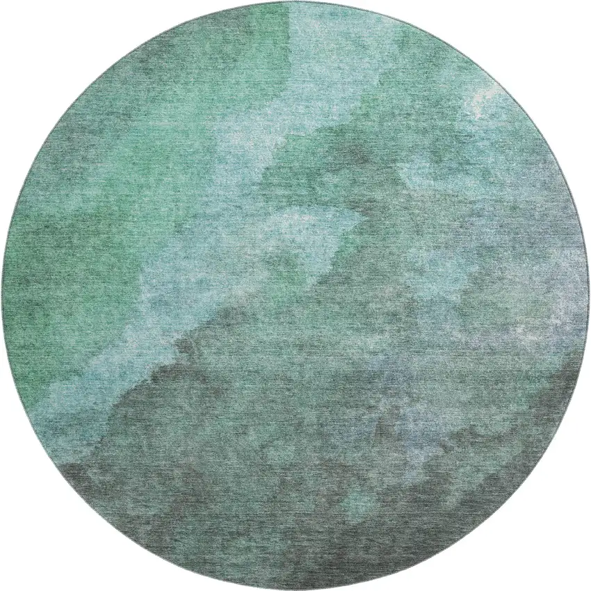 8' Teal And Charcoal Abstract Washable Round Rug With UV Protection Photo 1